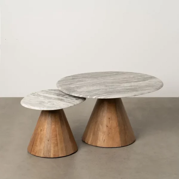 S/2 MESA CENTRO MADERA-MÁRMOL SALÓN 80 X 74 X 44 CM - Imagen 2