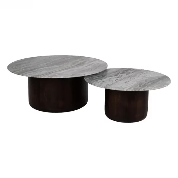 S/2 MESA CENTRO MADERA-MÁRMOL SALÓN 100 X 100 X 43 CM - Imagen 3