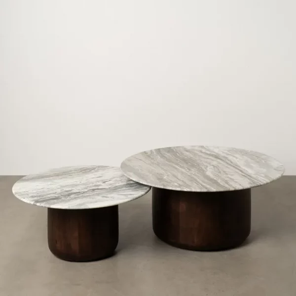 S/2 MESA CENTRO MADERA-MÁRMOL SALÓN 100 X 100 X 43 CM - Imagen 2