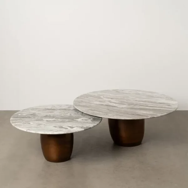 S/2 MESA CENTRO METAL-MÁRMOL SALÓN 100 X 100 X 38 CM - Imagen 2
