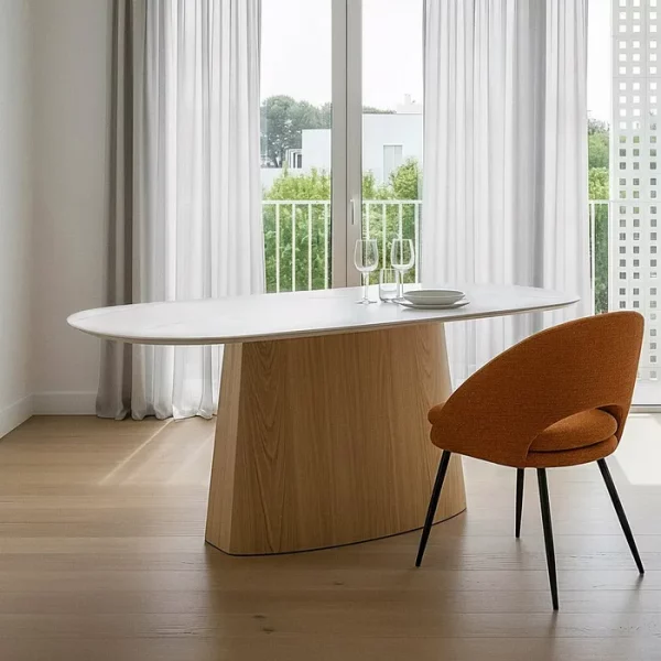 MESA COMEDOR BLANCO-NATURAL DM-CERÁMICA 180 X 90 X 75 CM