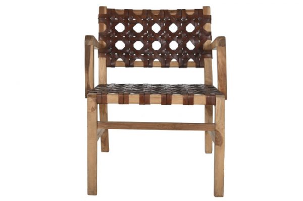 SILLON TECA PIEL 61X66X74 TRENZADO A MANO MARRON - Imagen 2