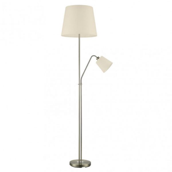 PIE DE SALON ARTURO 1XE27+1XE14 C/LECTOR CUERO C/PANT BEIG 1,8M