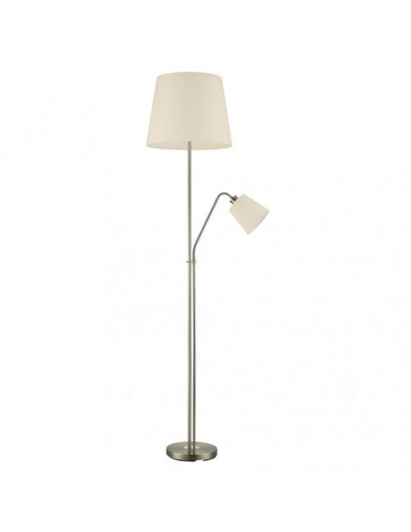 PIE DE SALON ARTURO 1XE27+1XE14 C/LECTOR CUERO C/PANT BEIG 1,8M