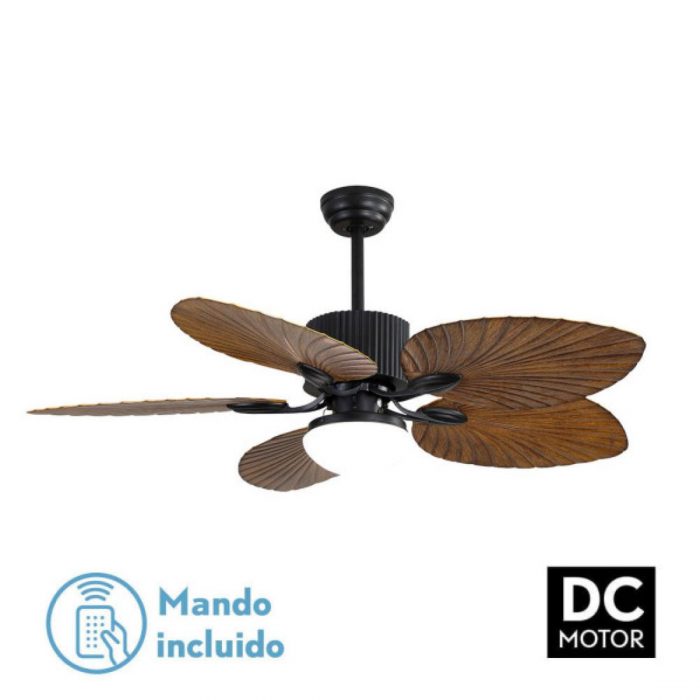 VENTILADOR DC 26W COLLA NEGRO 5 ASPAS MARRON 132CM 6 VELOCIDADES 2950LM REMOTO TEMPORIZADOR MEMORIA 25