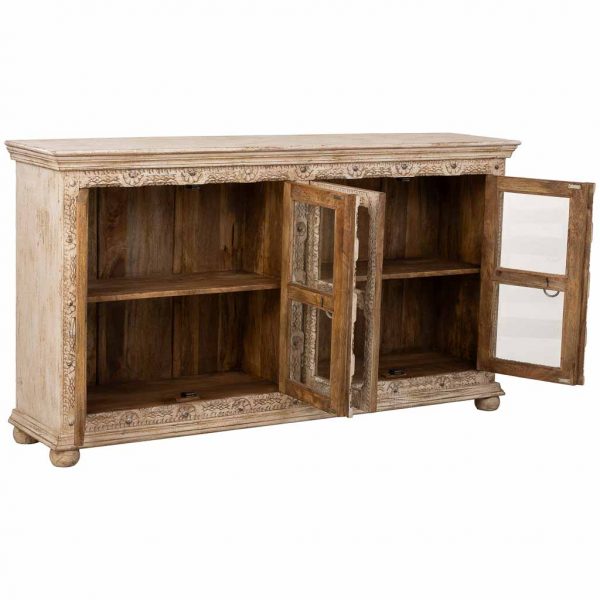 APARADOR MADERA ARTESANAL BEIGE 180X43X100CM - Imagen 4