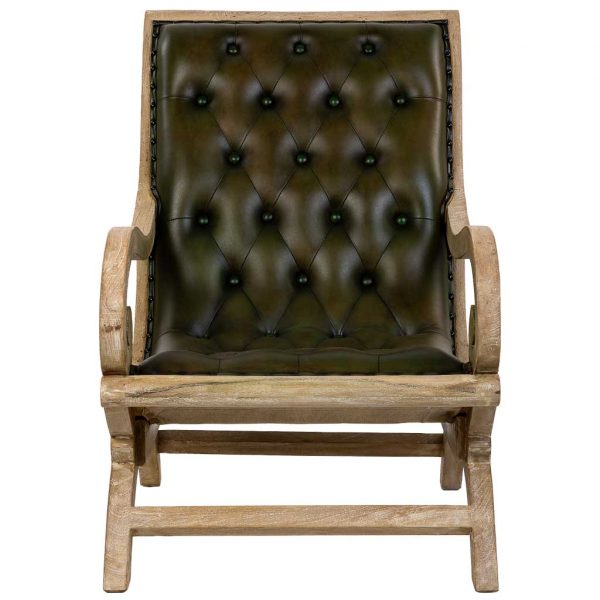 SILLON DE MADERA TAPIZADO EN CUERO 65X98X94CM - Imagen 2
