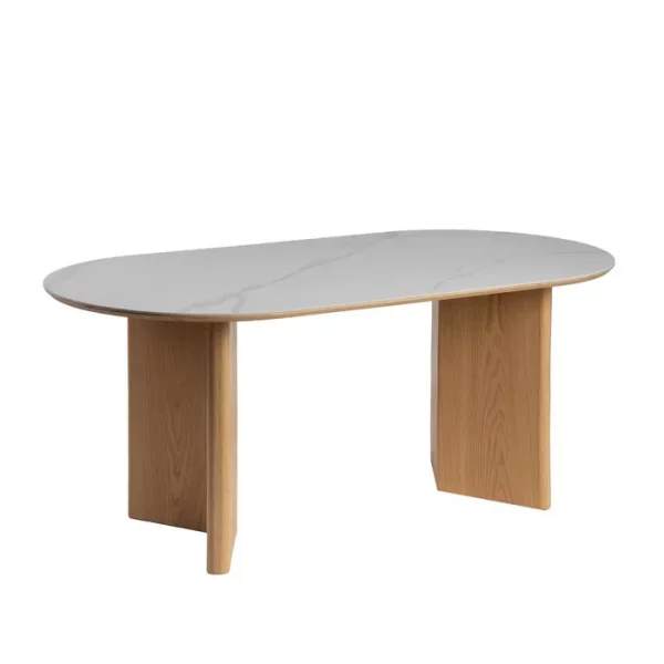 MESA COMEDOR BLANCO-NATURAL DM-CERÁMICA 180 X 90 X 76 CM - Imagen 2