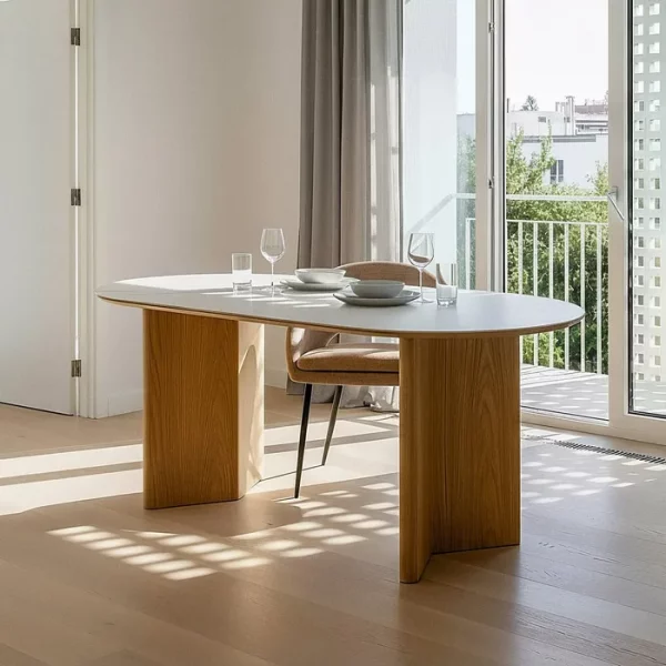 MESA COMEDOR BLANCO-NATURAL DM-CERÁMICA 180 X 90 X 76 CM