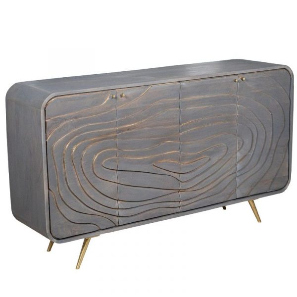 APARADOR MADERA MANGO 4 PUERTAS GRIS 149X41X76CM - Imagen 2
