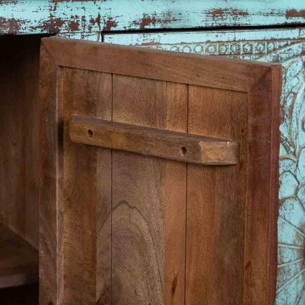 APARADOR MADERA 4 PUERTAS ACABADO ENVEJECIDO VERDE 180X42X101CM - Imagen 7