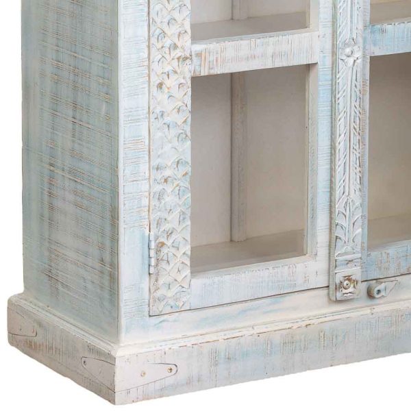 VITRINA MADERA ARTESANAL BLANCO Y AZUL 91X40X180CM - Imagen 2