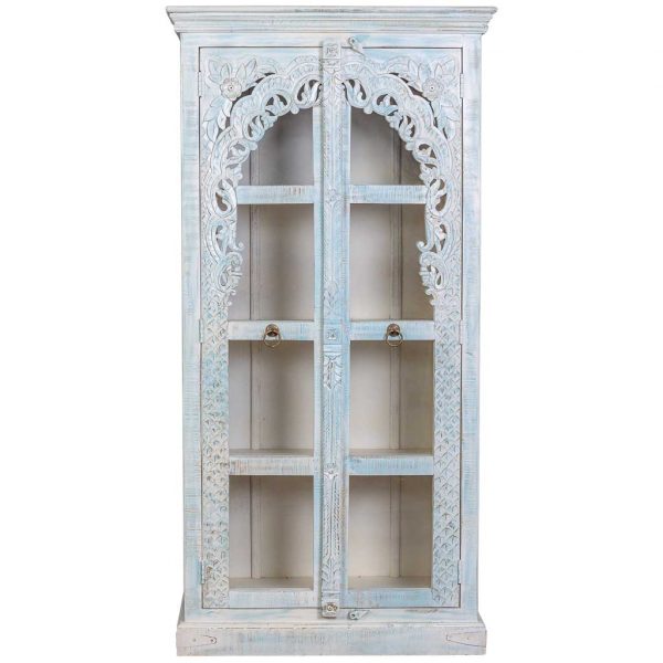 VITRINA MADERA ARTESANAL BLANCO Y AZUL 91X40X180CM - Imagen 3