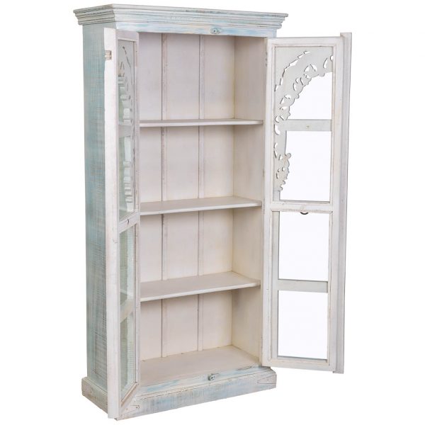 VITRINA MADERA ARTESANAL BLANCO Y AZUL 91X40X180CM - Imagen 5