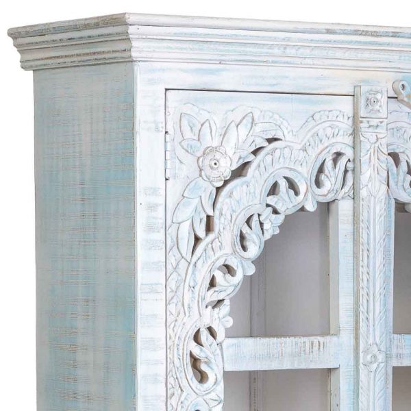VITRINA MADERA ARTESANAL BLANCO Y AZUL 91X40X180CM - Imagen 6