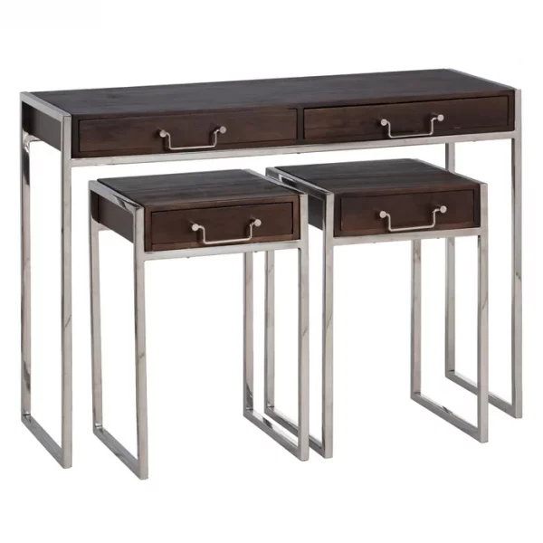 S/3 CONSOLA MARRÓN-PLATA MADERA / METAL 114 X 40,60 X 81,30 - Imagen 3