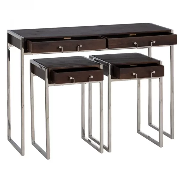 S/3 CONSOLA MARRÓN-PLATA MADERA / METAL 114 X 40,60 X 81,30 - Imagen 4
