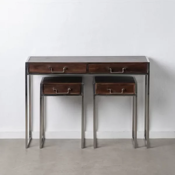S/3 CONSOLA MARRÓN-PLATA MADERA / METAL 114 X 40,60 X 81,30 - Imagen 2