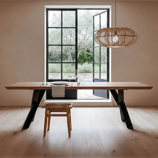 MESA COMEDOR NATURAL MADERA-HIERRO SALÓN 240 X 100 X 76 CM
