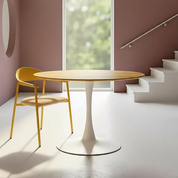 MESA COMEDOR NATURAL-BLANCO DM-METAL 100 X 100 X 75 CM