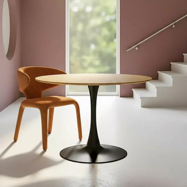 MESA COMEDOR NATURAL-BLANCO DM-METAL 100 X 100 X 75 CM