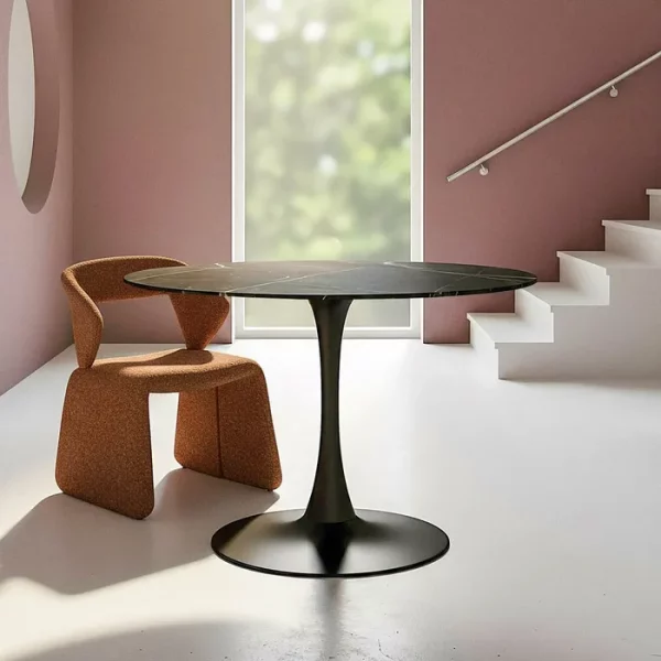 MESA COMEDOR NEGRO PIEDRA SINTERIZADA 100 X 100 X 75 CM