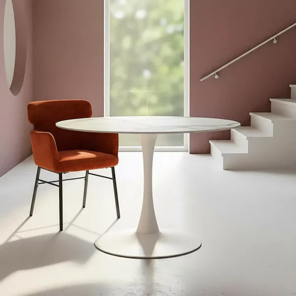 MESA COMEDOR BLANCO PIEDRA SINTERIZADA 100 X 100 X 75 CM