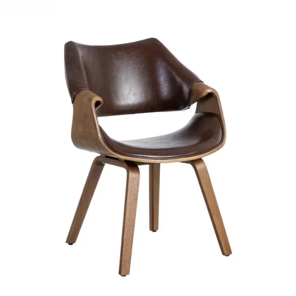 SILLA MARRÓN MADERA / SIMIL PIEL 61 X 56 X 82 CM - Imagen 2