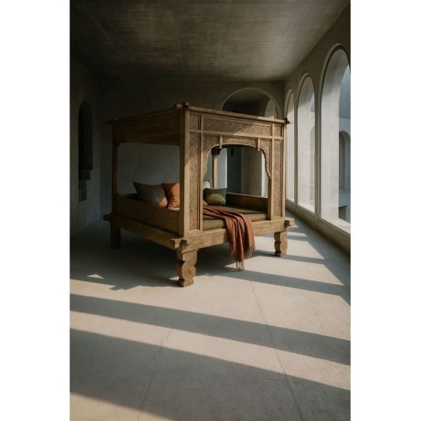 CAMA CON DOSEL TECA 225X160X206 TALLADA DECAPE - Imagen 2