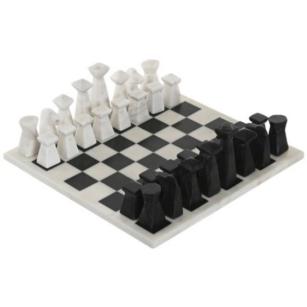 JUEGO MARMOL 33X33X1,5 AJEDREZ 10CM DORADO BLANCO