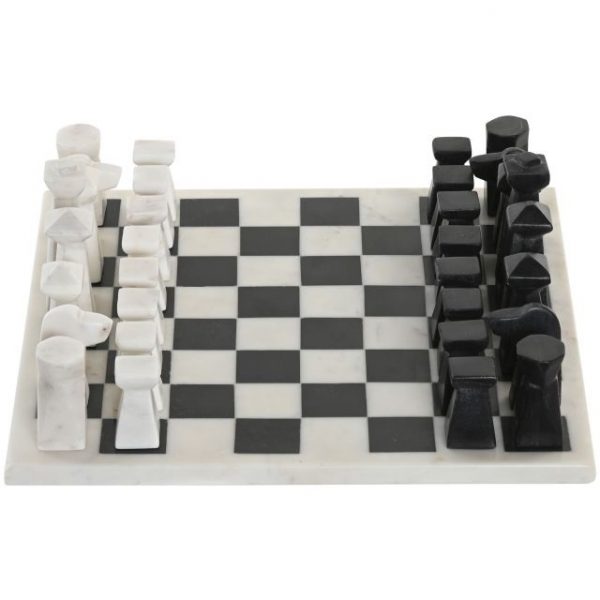 JUEGO MARMOL 33X33X1,5 AJEDREZ 10CM DORADO BLANCO - Imagen 2