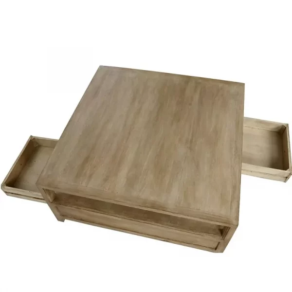 MESA CENTRO MADERA MANGO 100X100X45 CAJONES - Imagen 3