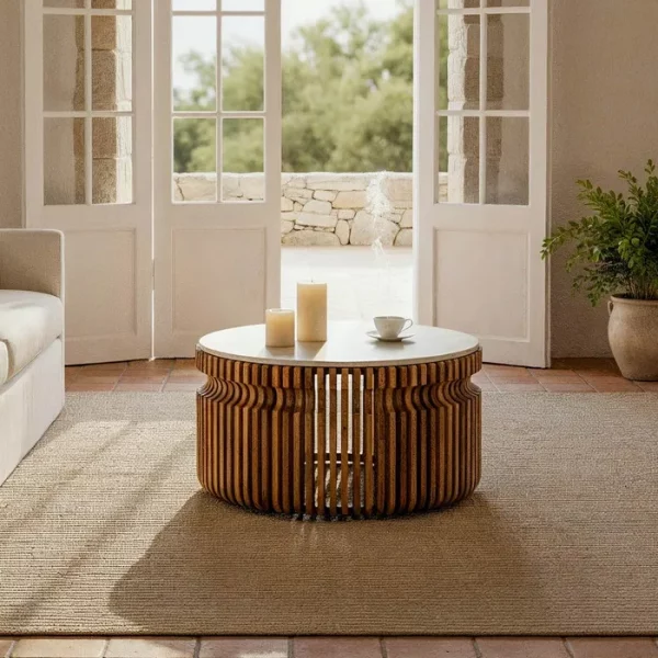 MESA CENTRO MADERA-MÁRMOL SALÓN 80 X 80 X 42 CM