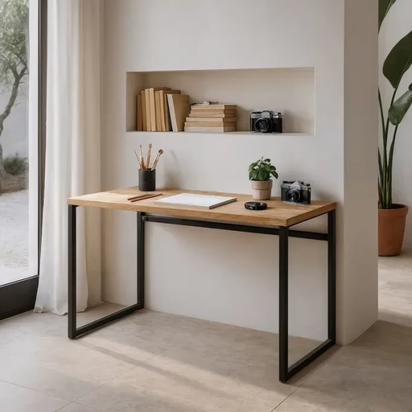 ESCRITORIO NATURAL MADERA-METAL SALÓN 120 X 60 X 76 CM