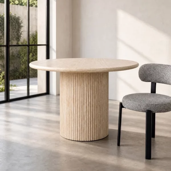 MESA COMEDOR BEIGE PIEDRA DM SALÓN 110 X 110 X 76 CM