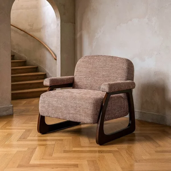 SILLÓN BEIGE-MARRÓN TEJIDO-MADERA SALÓN 77 X 76 X 74 CM