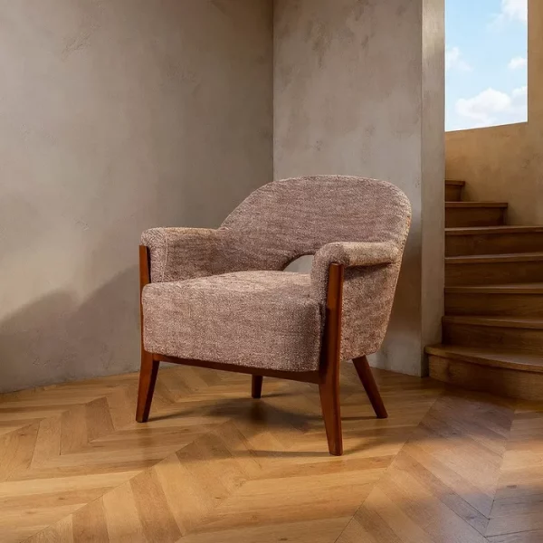 SILLÓN BEIGE-MARRÓN TEJIDO-MADERA SALÓN 75 X 74 X 76 CM