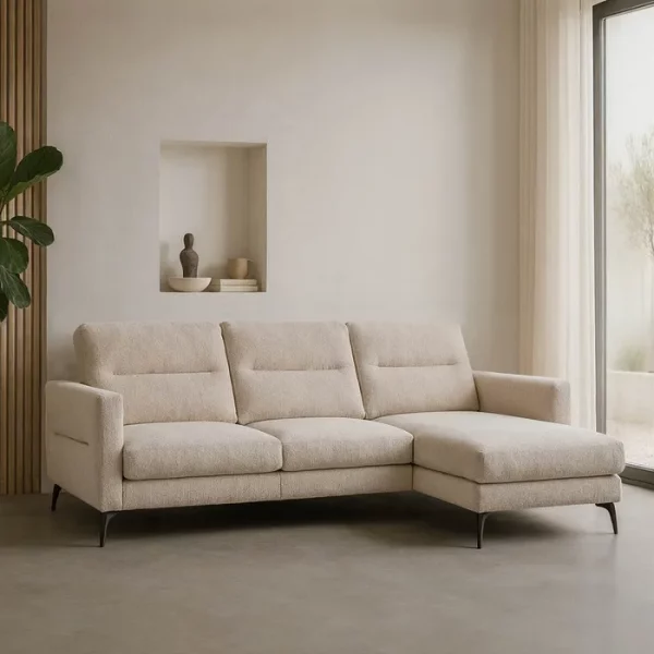 SOFÁ CHAISE LONGUE CREMA TEJIDO SALÓN 238 X 160 X 87,50 CM
