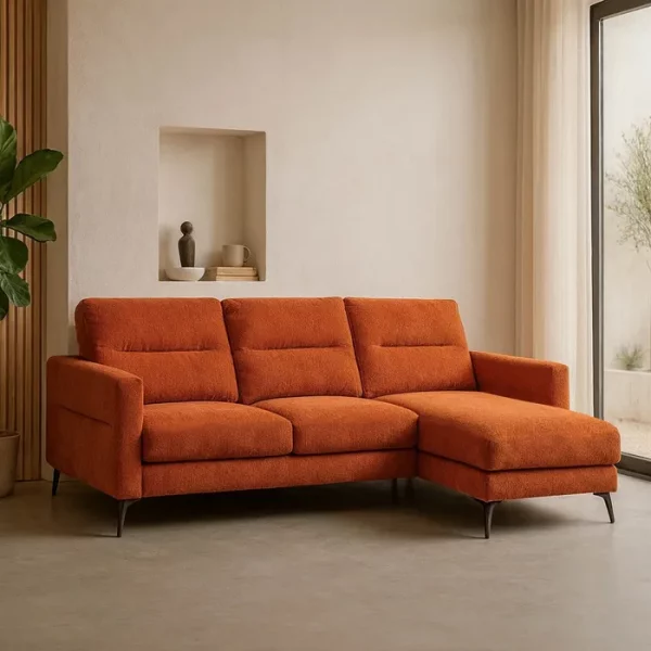 SOFÁ CHAISE LONGUE TERRACOTA TEJIDO 238 X 160 X 87,50 CM