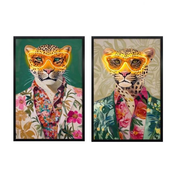 CUADRO LED LIENZO 63X3X93 LEOPARDO GAFAS 2 SURT.