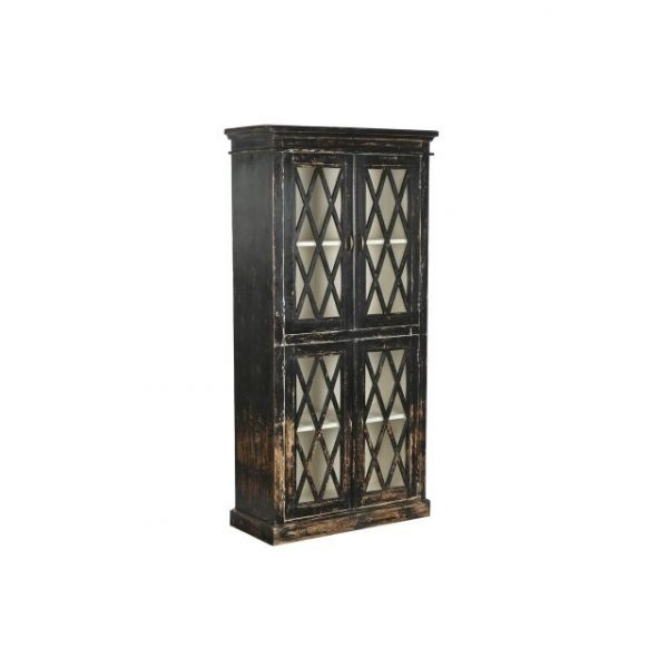 VITRINA MADERA CRISTAL 90X40X183 ENVEJECIDO NEGRO