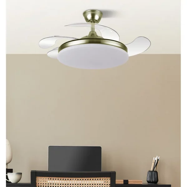VENTILADOR DC TRIDENTE 59W CUERO 4ASPAS DESP 107D 6980LM REG.INTENSIDAD REMOTO+TEMPORIZADOR+MEMORIA 3000-4000-6000K - Imagen 3