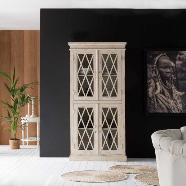 VITRINA MADERA CRISTAL ARTESANAL BEIGE 90X40X183CM