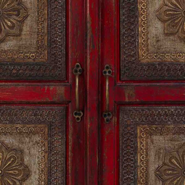 APARADOR MADERA TALLADA ACABADO ARTESANAL ROJO 90X40X90CM - Imagen 6
