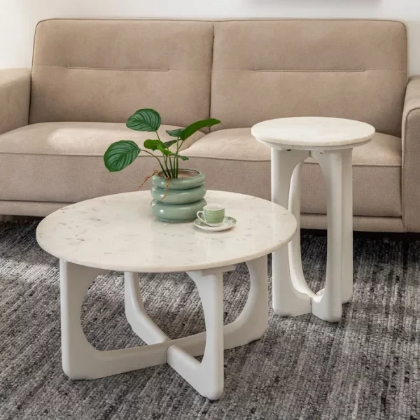 MESA CENTRO BLANCO MÁRMOL/MADERA SALÓN 75 X 75 X 40 CM