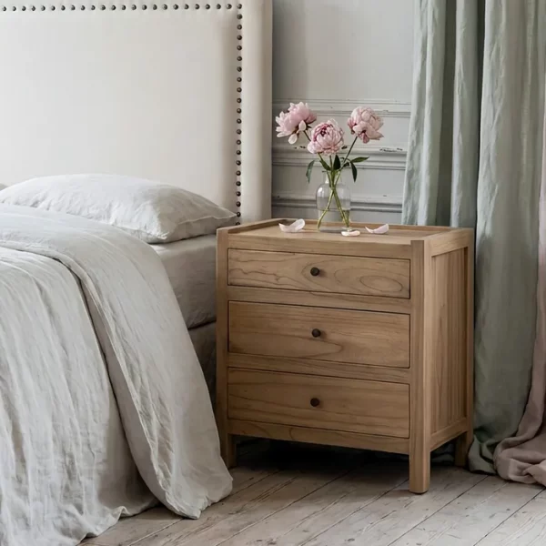 MESITA NATURAL MADERA MINDI DORMITORIO 65 X 40 X 65 CM