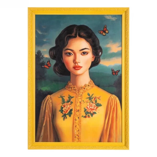 PINTURA MUJER AMARILLO LIENZO DECORACIÓN 80 X 3,50 X 116 CM