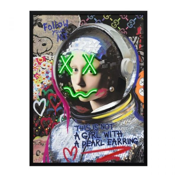 CUADRO LED LIENZO 63X3X83 ASTRONAUTA PINTADO MANO