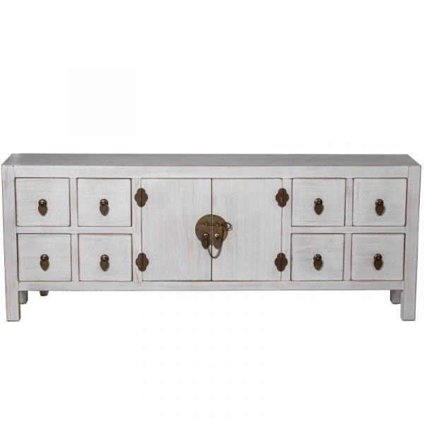 MESA TV MADERA BLANCA DECAPÉ 130X24X50CM DM+PAULOWNIA
