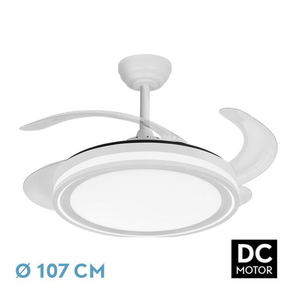 VENTILADOR DC BANDIDO 59W BLANCO 4ASPAS 107D 5900LM 3500-4000-6500K REMOTO Y TEMPORIZADOR